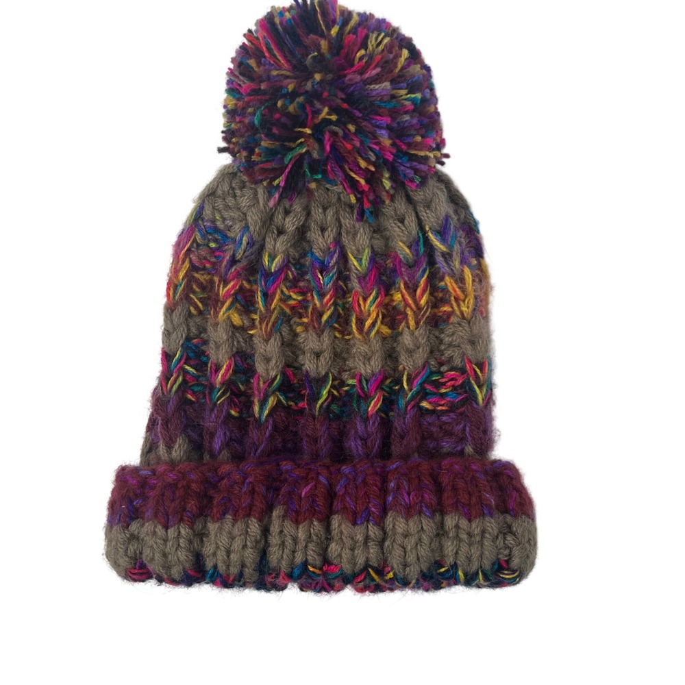 Andes‎ Gifts Alpaca Blend Multi Color Chunky Cable Knit Pom Pom Beanie Hat Peru